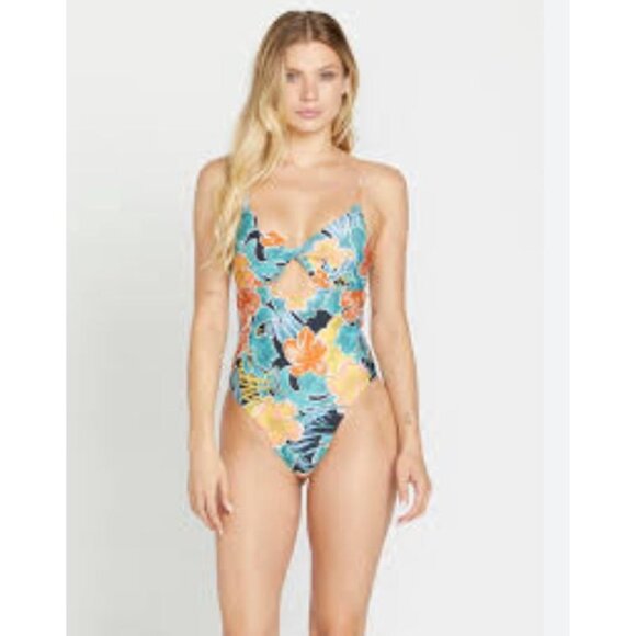 NEW $105 Volcom Womens Small One Piece Tropical Floral Take It Easy Swimsuit - Picture 3 of 11